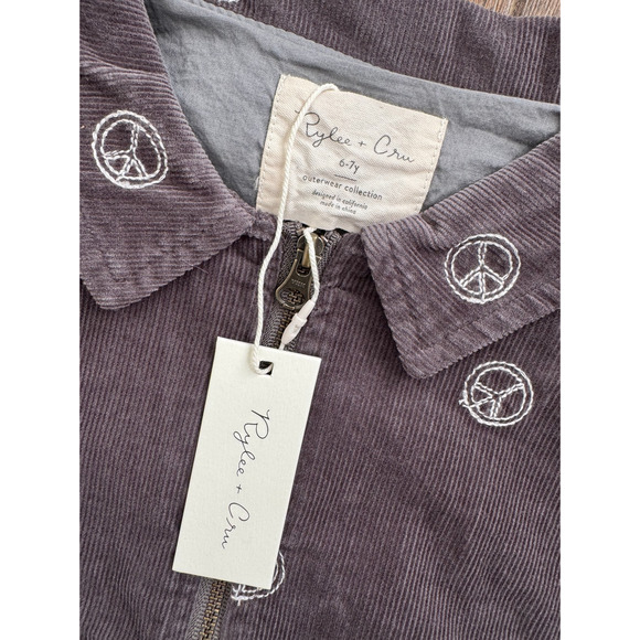NWT NEW Rylee + Cru Peace Sign Corduroy Bomber Jacket Sz 6-7 - Picture 7 of 7